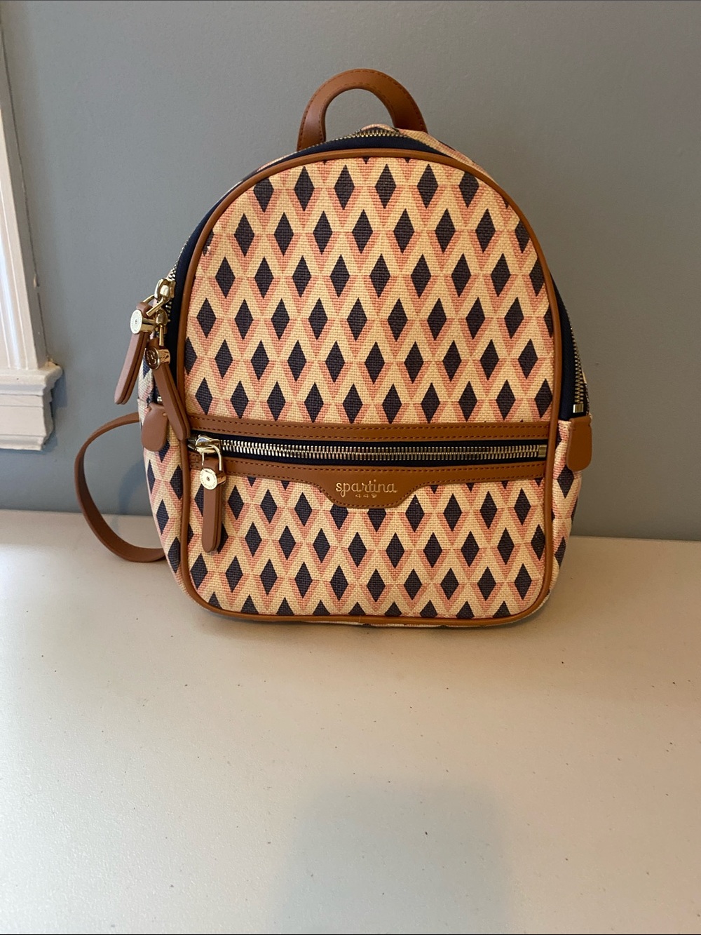 Spartina 449 Pink and Tan Patterned Backpack